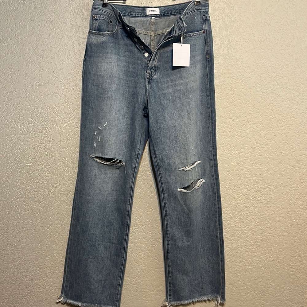 NWT Pistola Cassie super high rise straight distressed 31